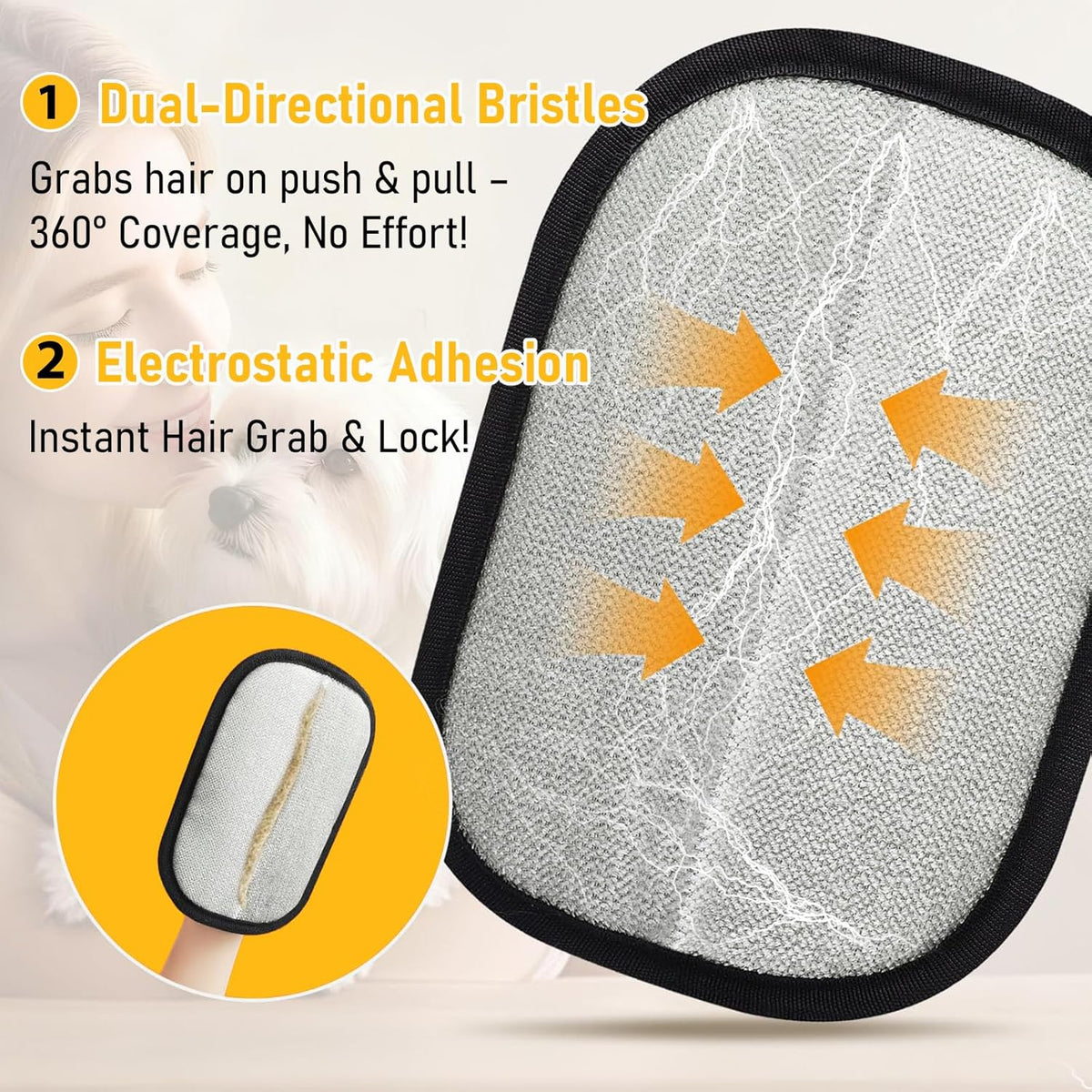 Pet Hair Removal Gloves (2-Pack) for Car Seats, Couches and Clothes