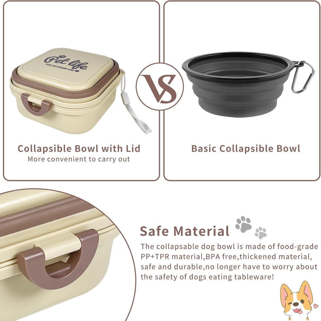 2-in-1 Collapsible Travel Bowl for Food and Water, with Lid