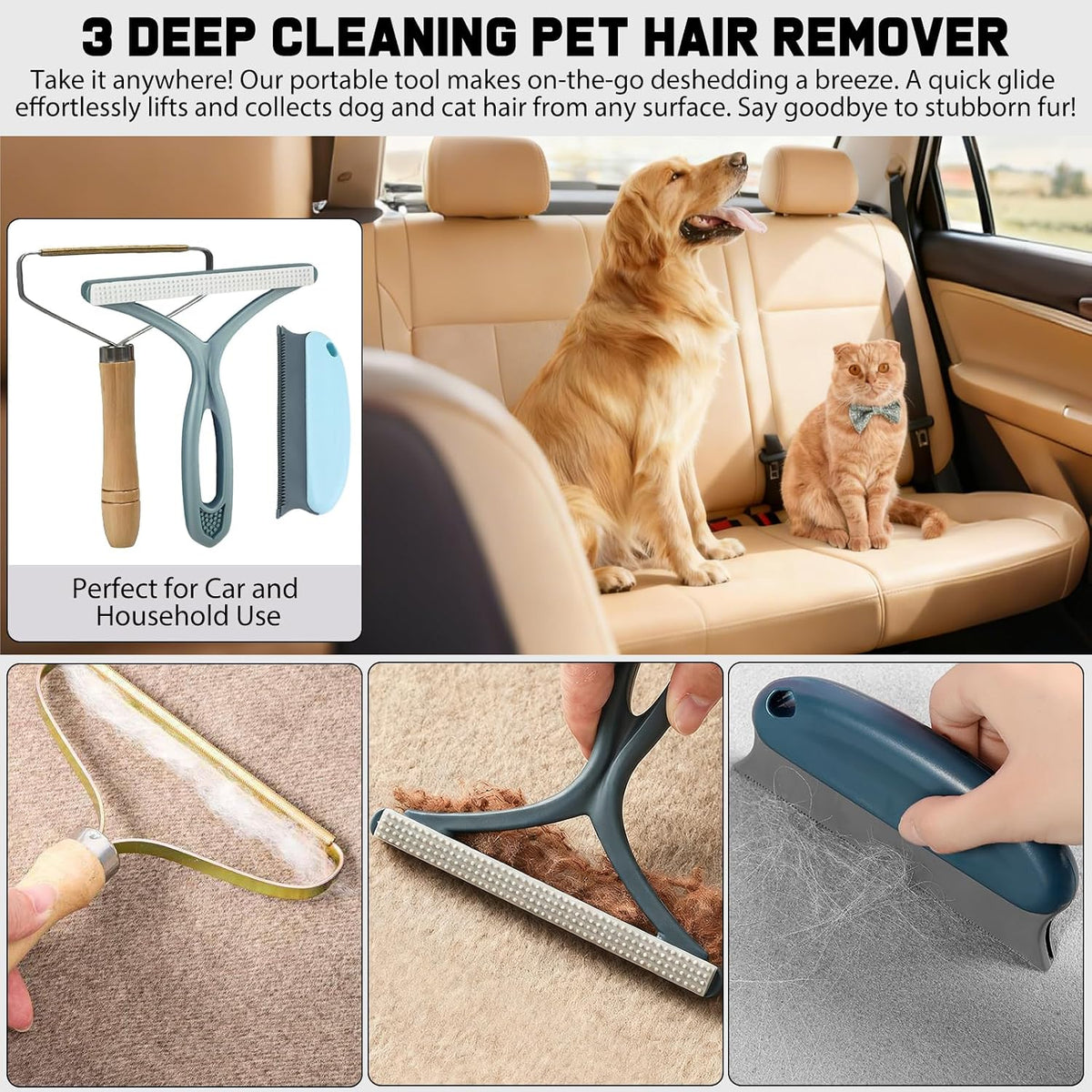 Dog Car Travel Kit - 9-in-1 Set with Seat Belts, Barrier Net, Bowl and Hair Removers