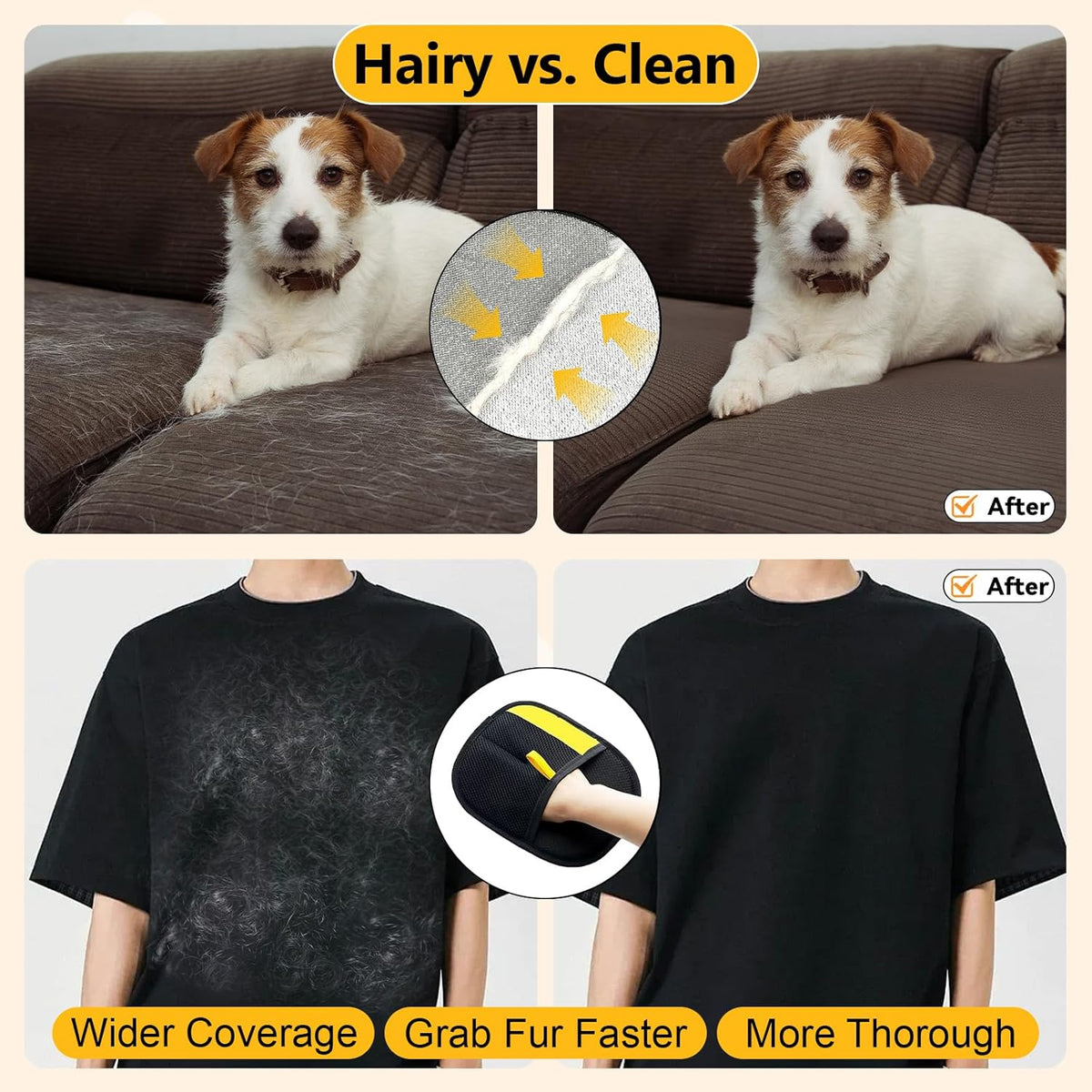 Pet Hair Removal Gloves (2-Pack) for Car Seats, Couches and Clothes