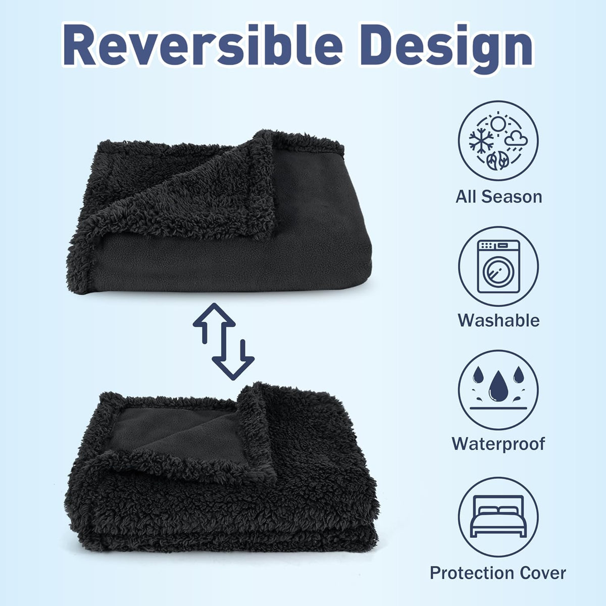 Waterproof Reversible Pet Blanket - 60 x 50 in, for Couch, Bed and Car