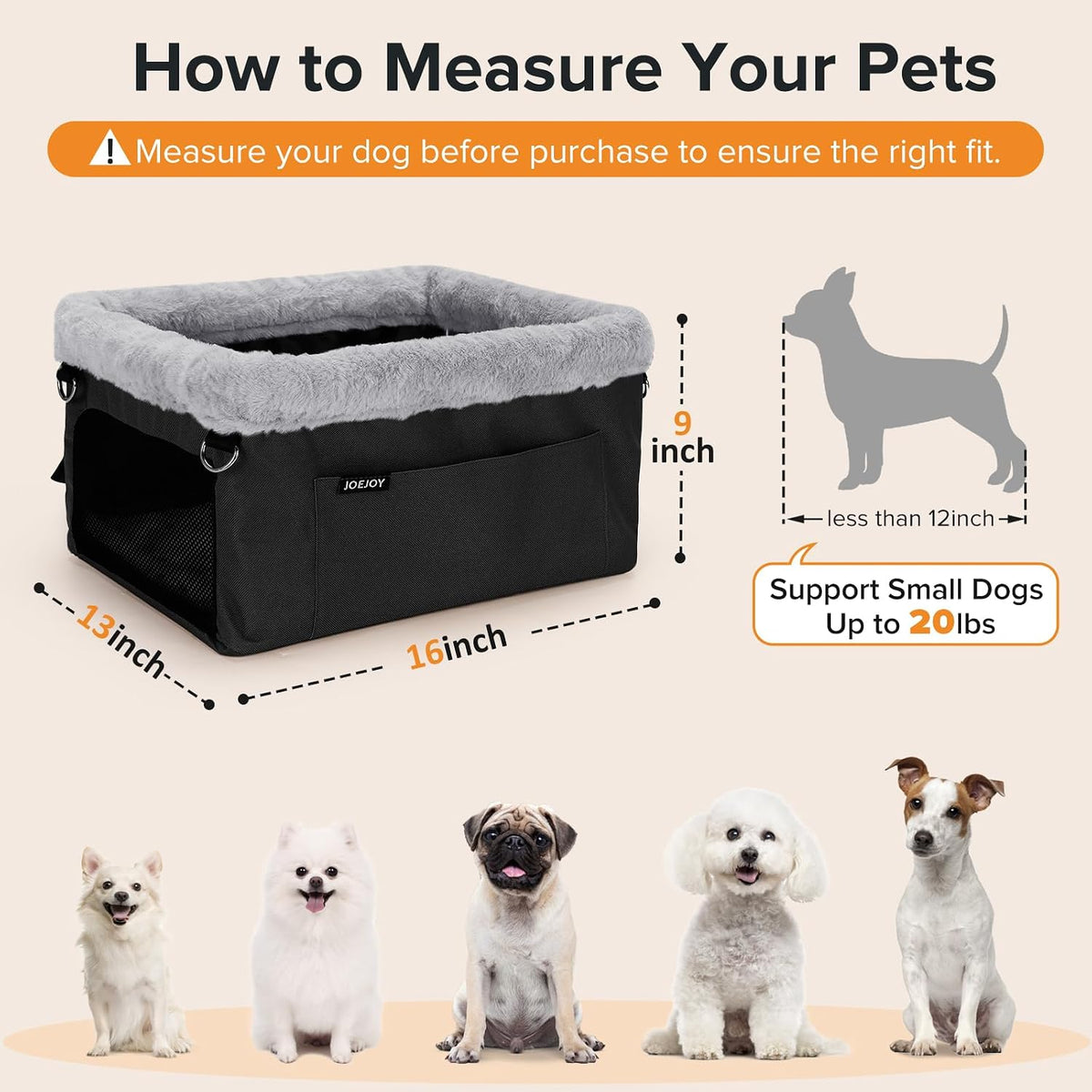 Deluxe Dog Booster Seat with Metal Frame and Safety Leash - For Small Dogs up to 20 lbs