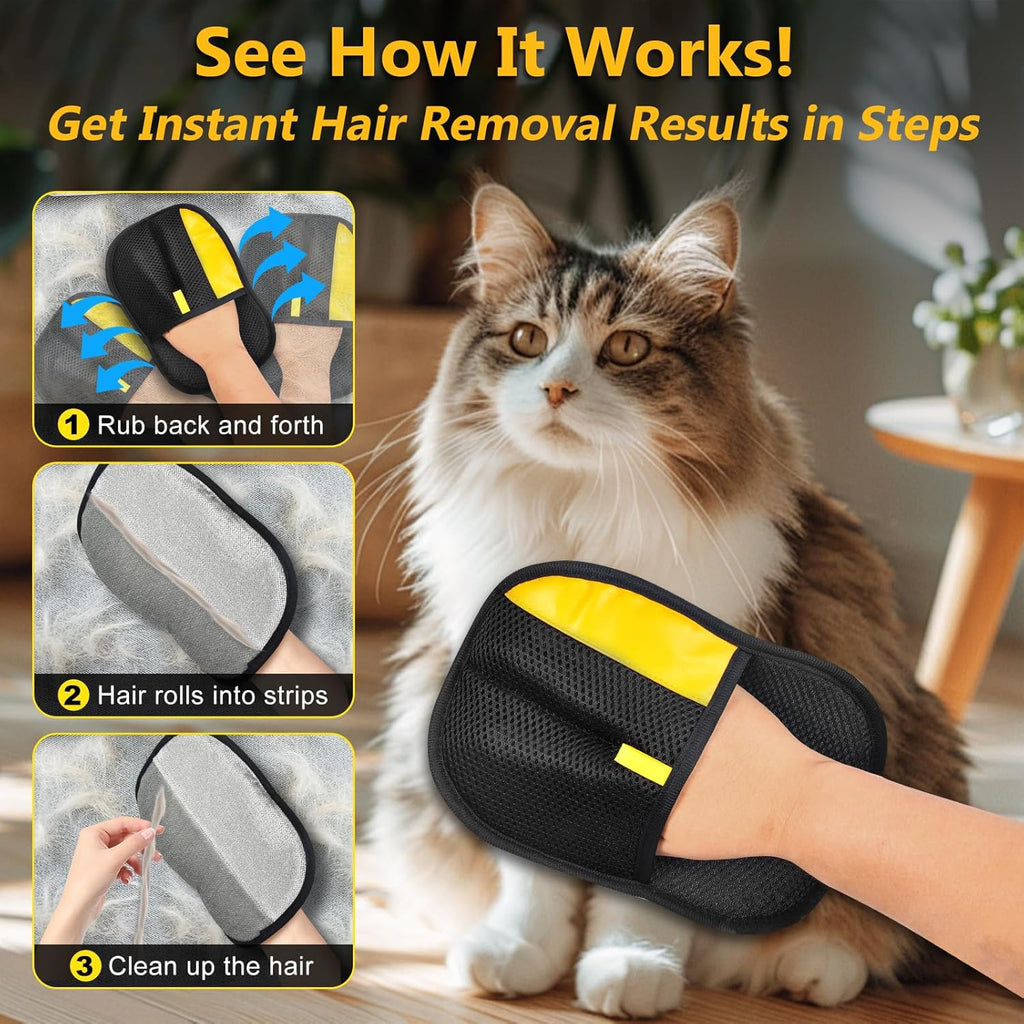 Pet Hair Removal Gloves (2-Pack) for Car Seats, Couches and Clothes