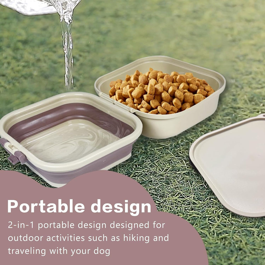 2-in-1 Collapsible Travel Bowl for Food and Water, with Lid