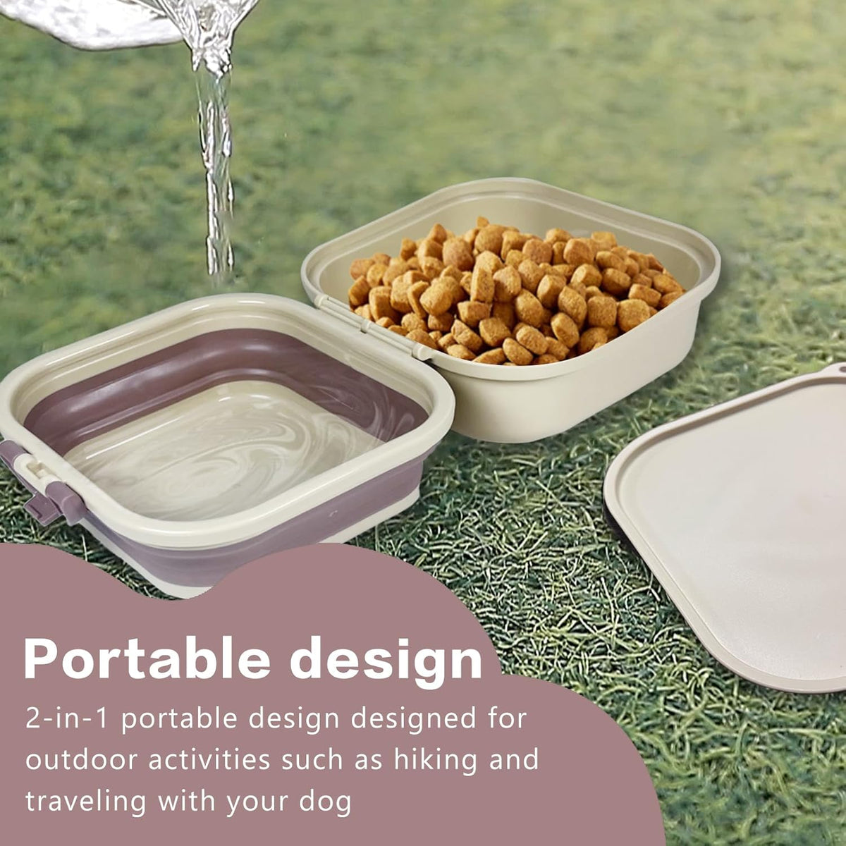 2-in-1 Collapsible Travel Bowl for Food and Water, with Lid