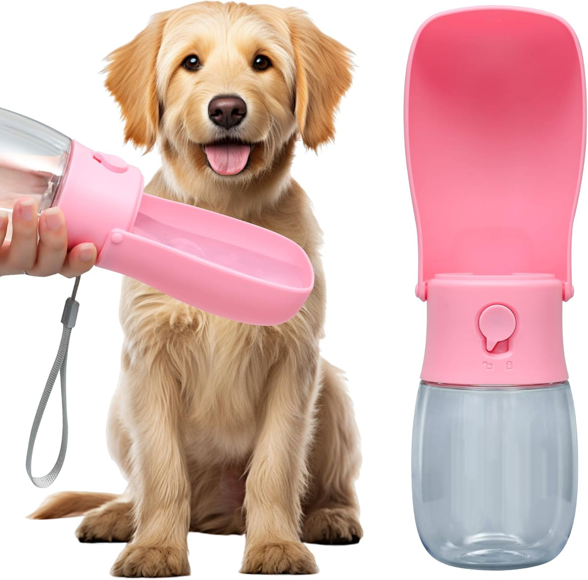 Leak-Proof Travel Water Bottle for Dogs with Built-In Bowl (10 oz)