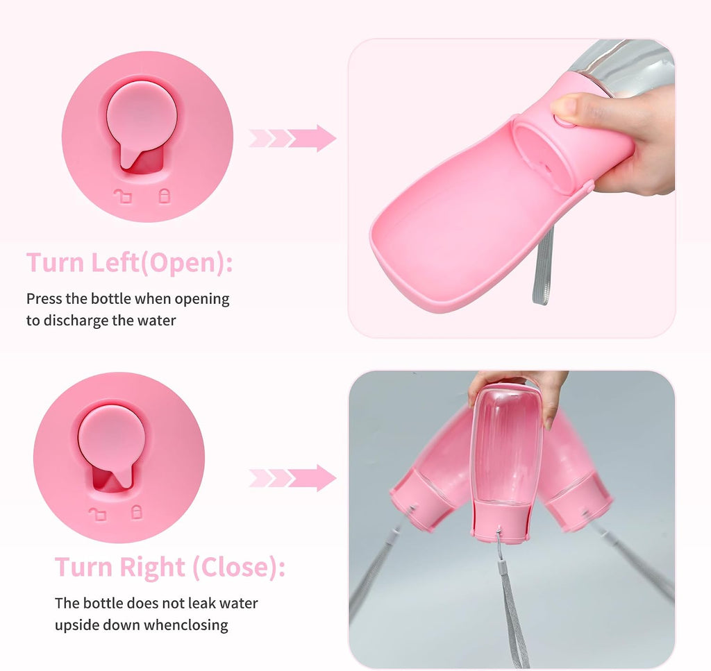 Leak-Proof Travel Water Bottle for Dogs with Built-In Bowl (10 oz)
