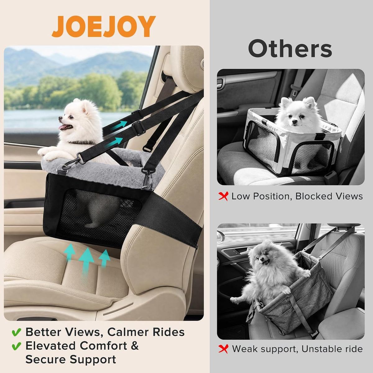 Deluxe Dog Booster Seat with Metal Frame and Safety Leash - For Small Dogs up to 20 lbs