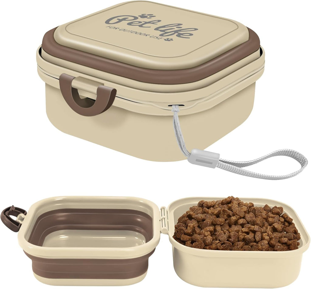 2-in-1 Collapsible Travel Bowl for Food and Water, with Lid