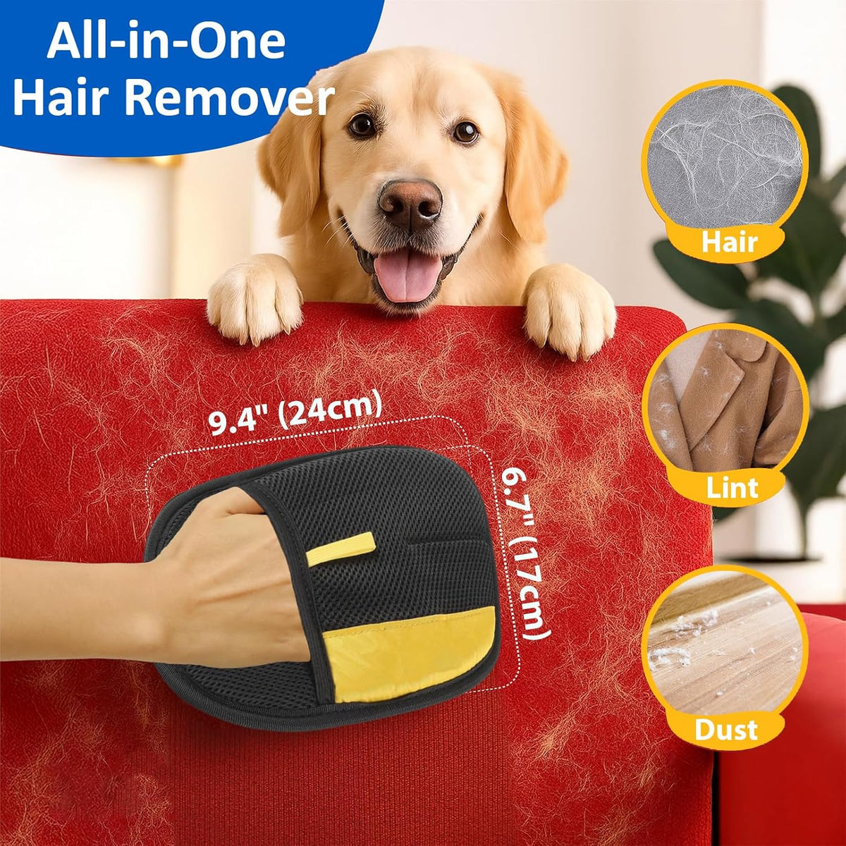 Pet Hair Removal Gloves (2-Pack) for Car Seats, Couches and Clothes