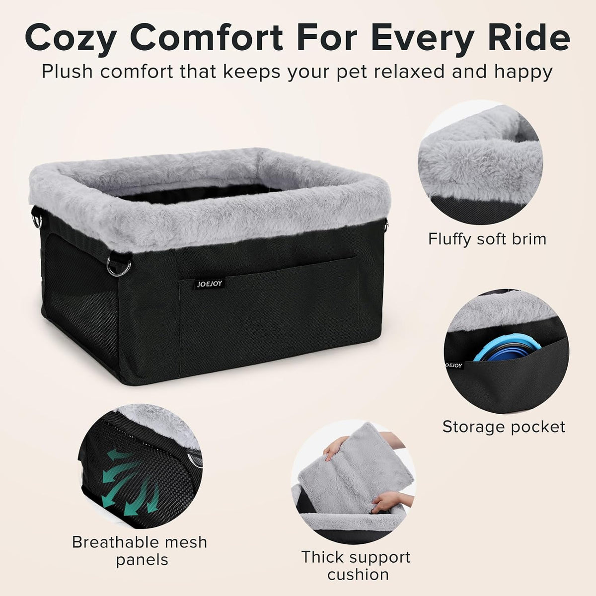 Deluxe Dog Booster Seat with Metal Frame and Safety Leash - For Small Dogs up to 20 lbs