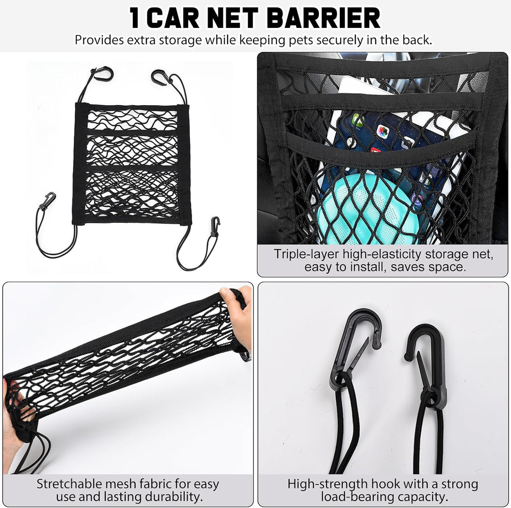 Dog Car Travel Kit - 9-in-1 Set with Seat Belts, Barrier Net, Bowl and Hair Removers