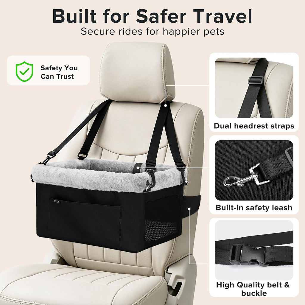 Deluxe Dog Booster Seat with Metal Frame and Safety Leash - For Small Dogs up to 20 lbs