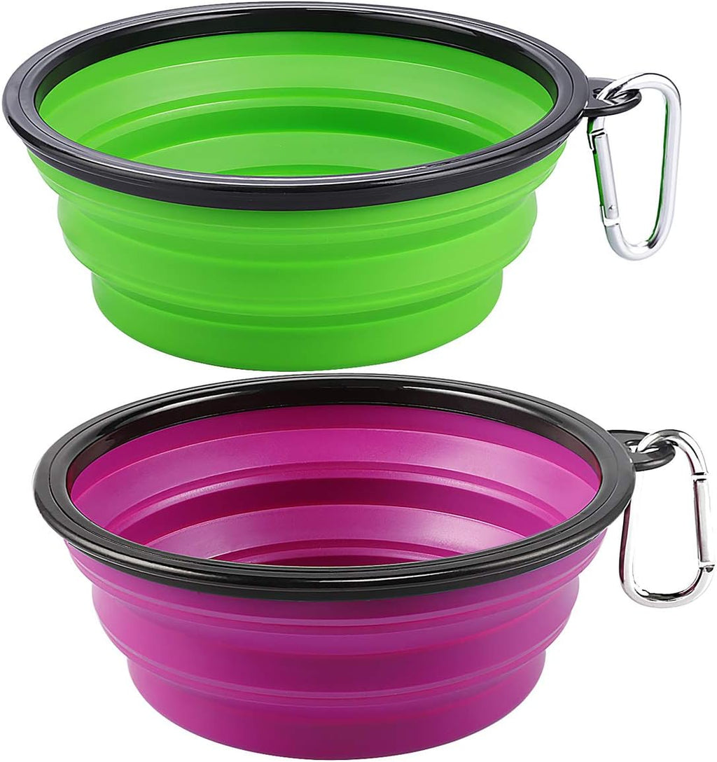 Large Collapsible Travel Bowls (2-Pack, 34 oz) with Clips