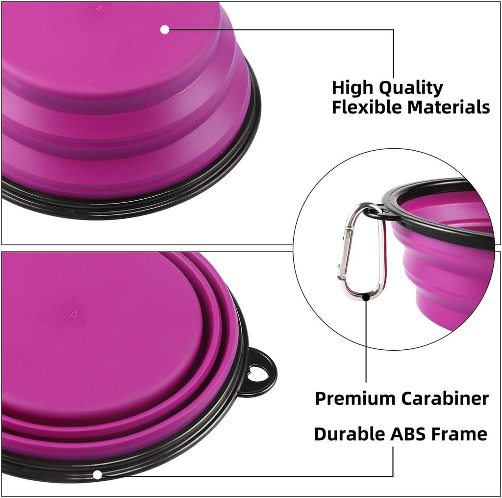 Large Collapsible Travel Bowls (2-Pack, 34 oz) with Clips