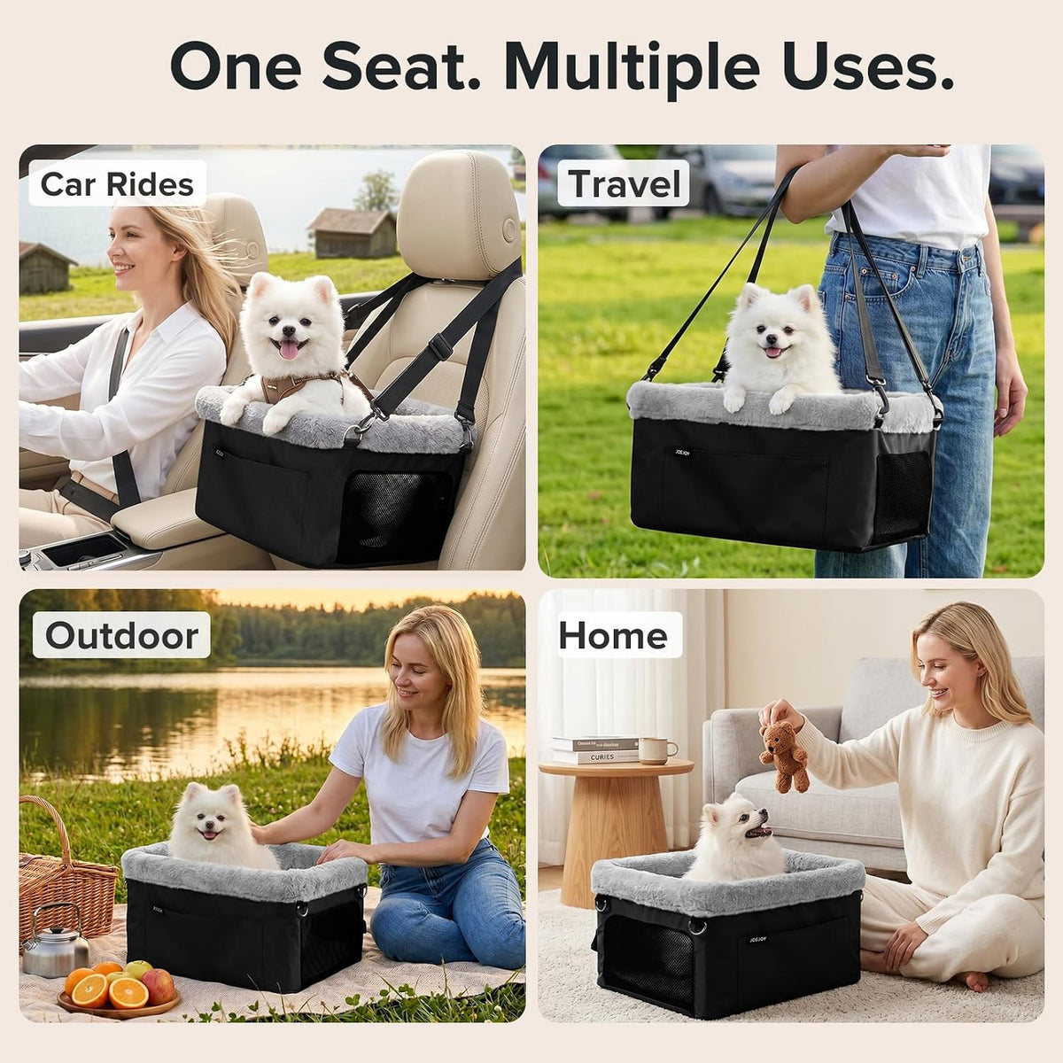 Deluxe Dog Booster Seat with Metal Frame and Safety Leash - For Small Dogs up to 20 lbs