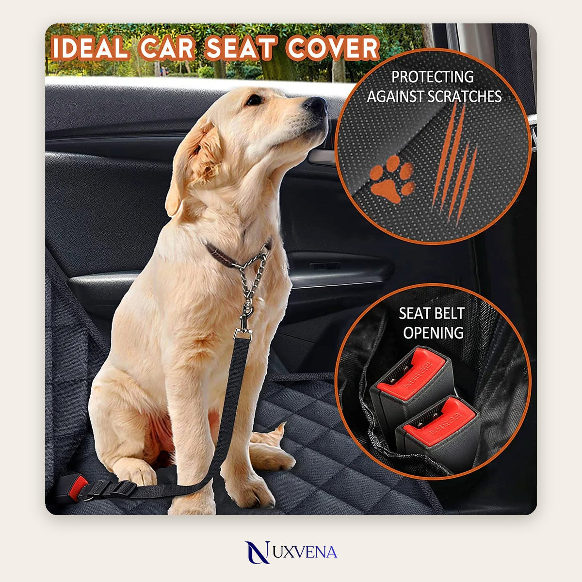 Quilted Dog Car Seat Cover - Waterproof Back Seat Protector