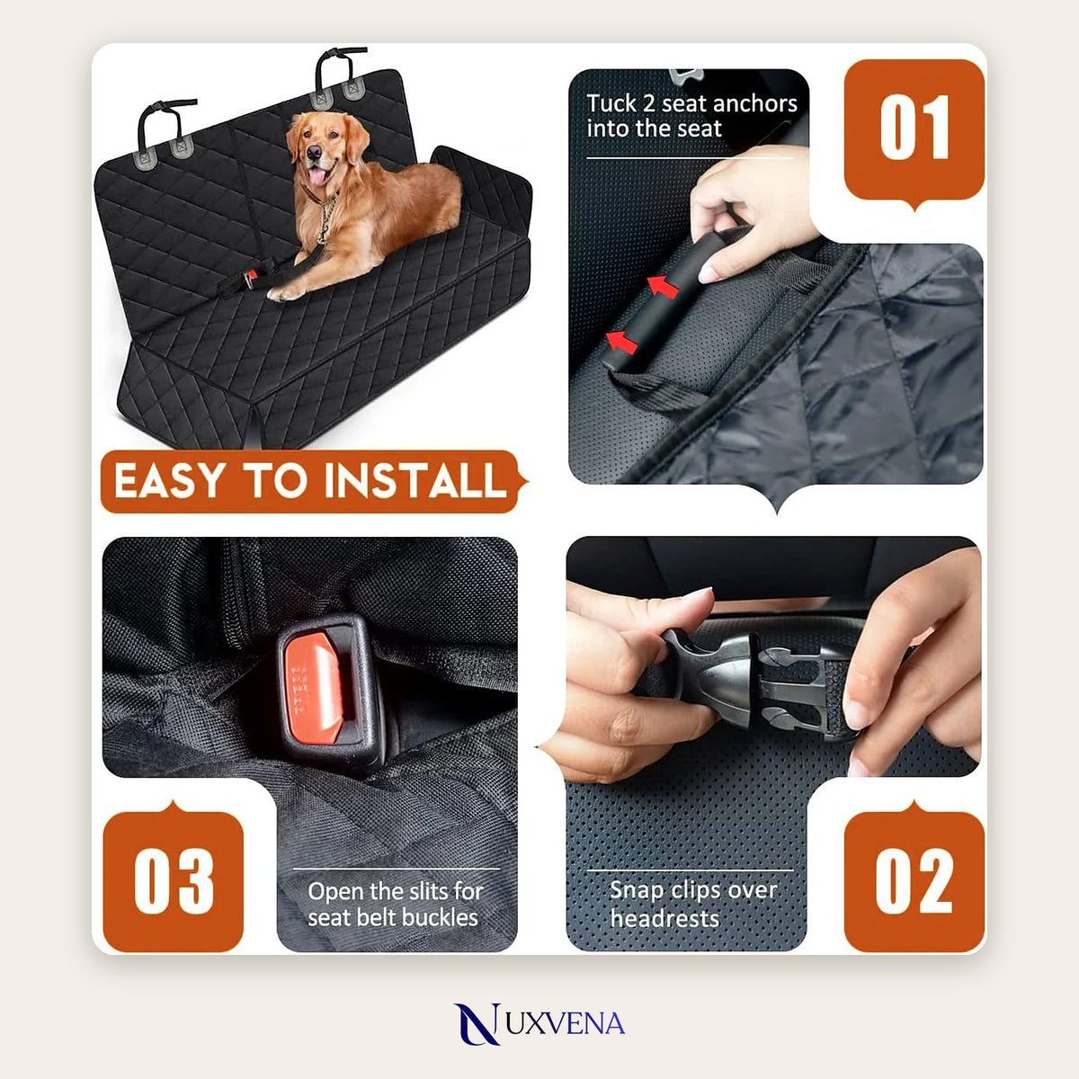 Quilted Dog Car Seat Cover - Waterproof Back Seat Protector